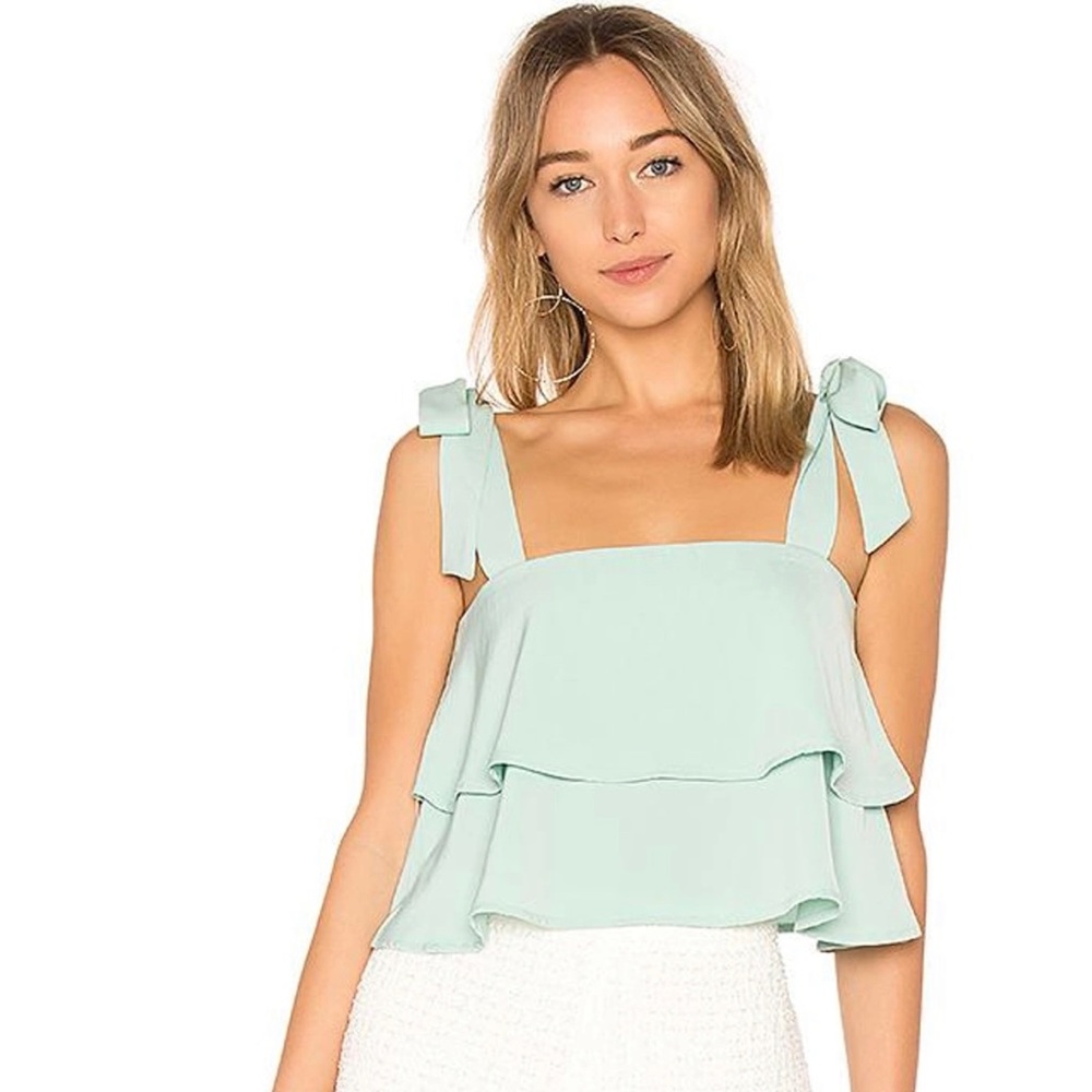 Superdown X Revolve Helene Tie Strap Ruffle Top Mint XXS Coquette Romantic